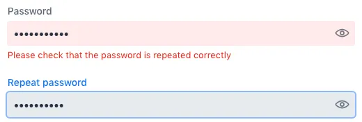 A form where a field is showing a customized validation error message