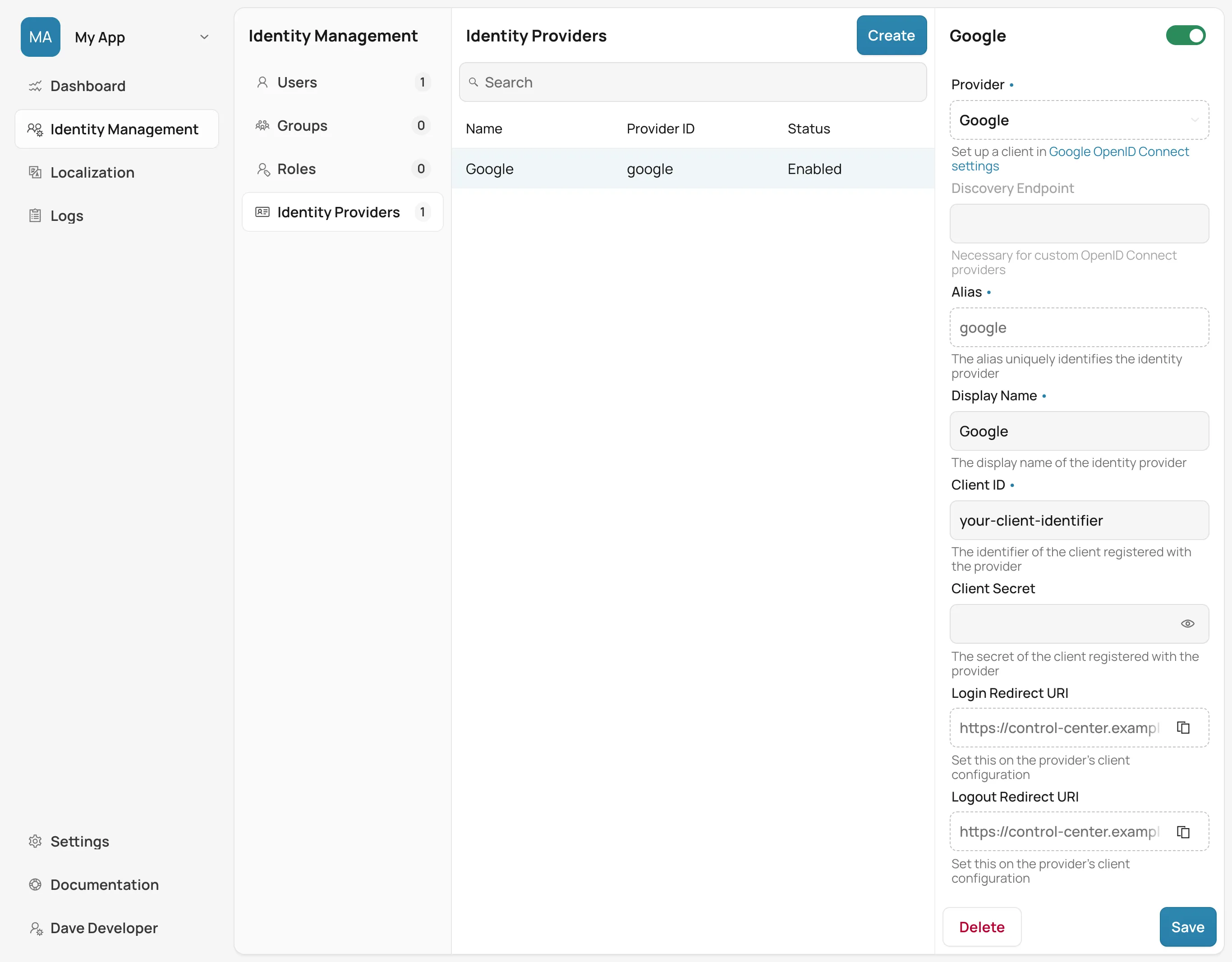 Identity Provider Detail Form