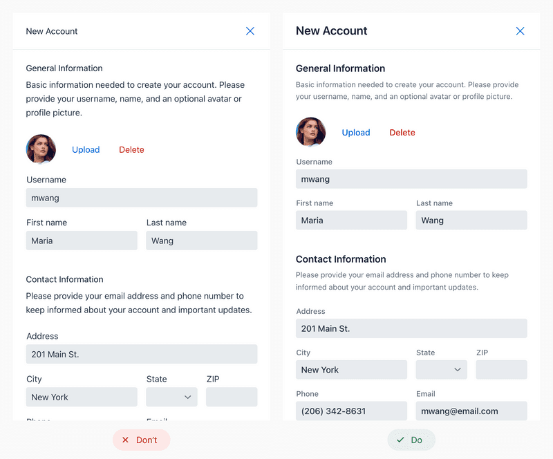 Left Form has a Uniform Font Size; Right uses Varying Font Sizes