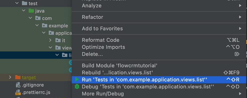 run package tests