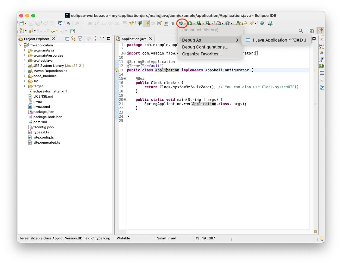 Eclipse IDE debug menu