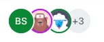 Three avatars in a group, with three more avatars collapsed to an overflow item