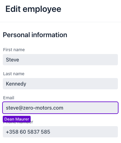 Personal information form being edited currently by another user