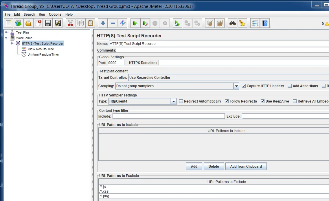 JMeter patterns to exclude