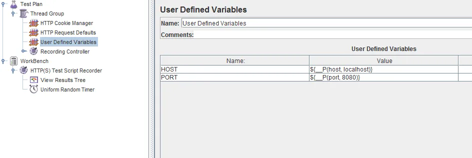 JMeter User Defined Variables
