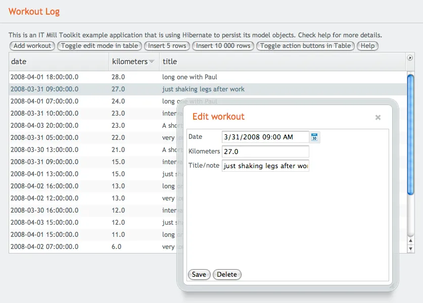 Example CRUD application