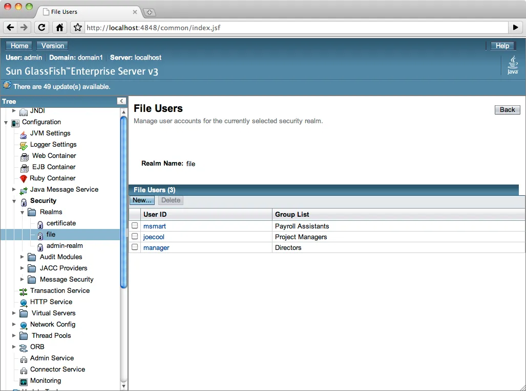 Glassfish console 2