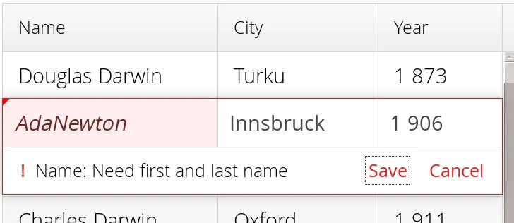 grid editor errors