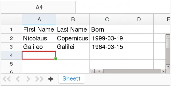 spreadsheet config frozenpane